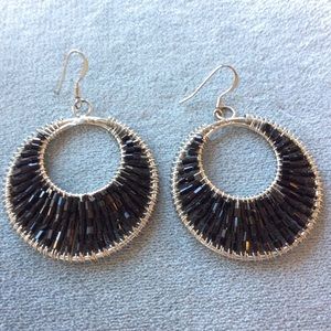 Sterling Silver and Black Bead Hanging Earrings